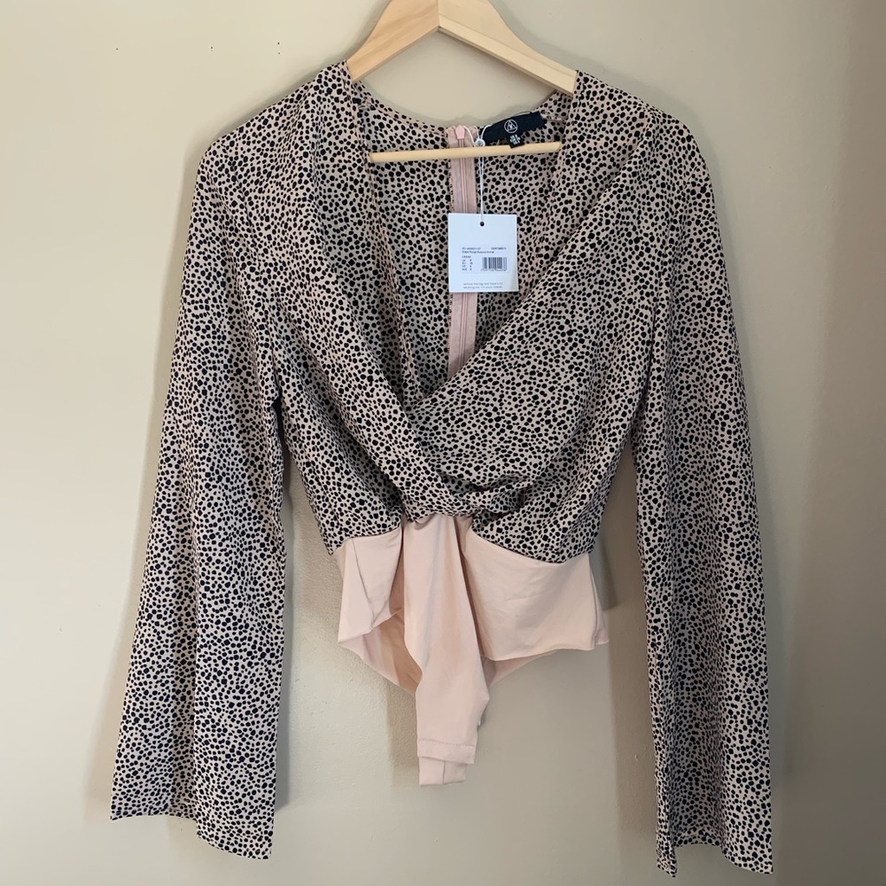 🆕 Cream Printed Drape Plunge Bodysuit